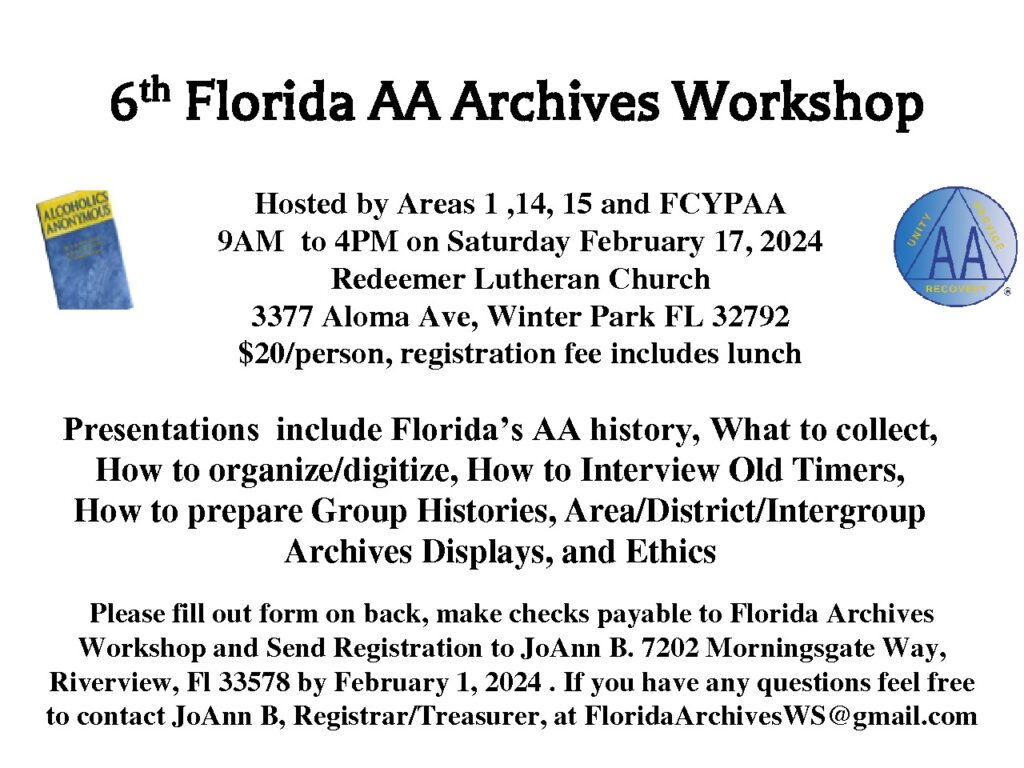 thumbnail of 6th Florida AA Archives Workshop Flyer as of 09072023