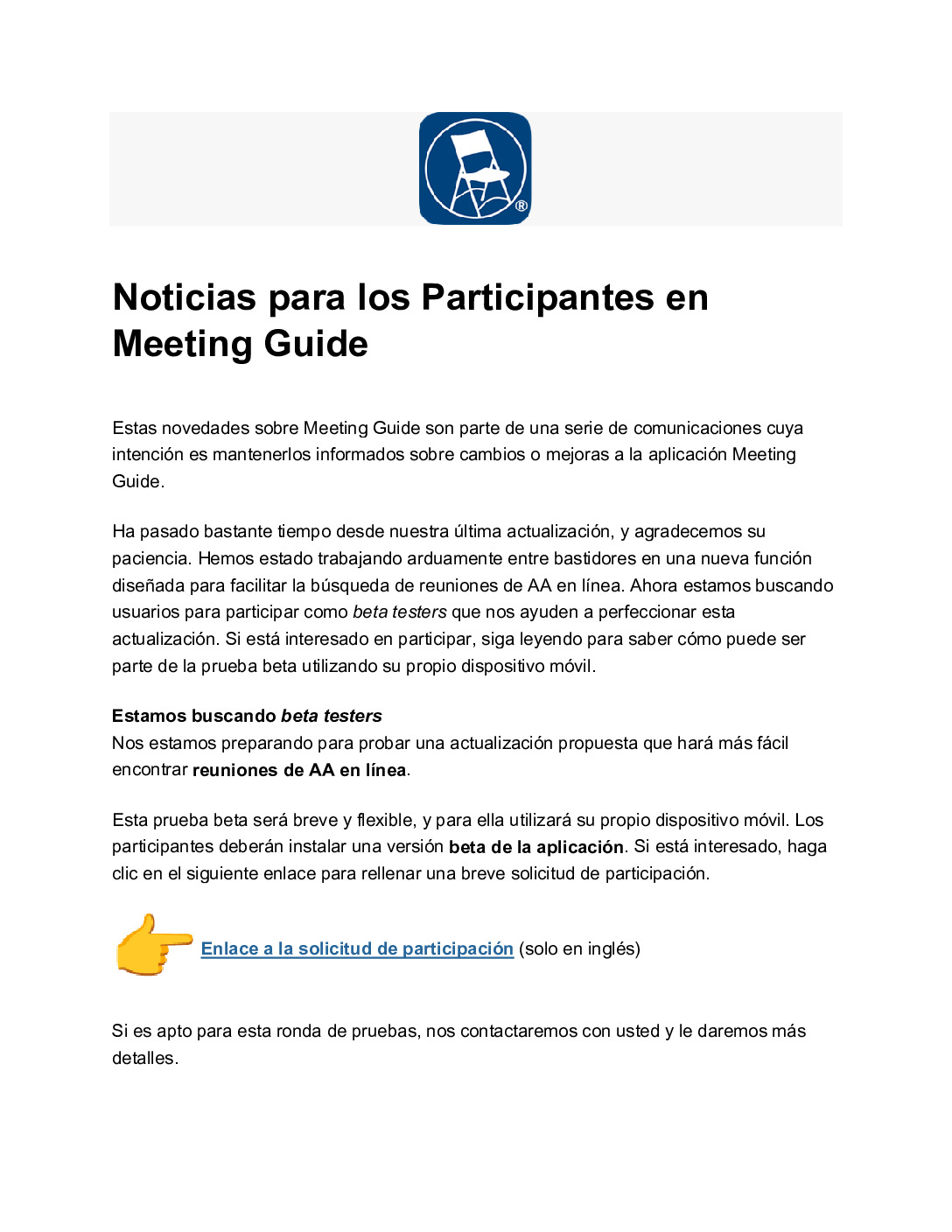 thumbnail of Noticias para los Participantes en Meeting Guide