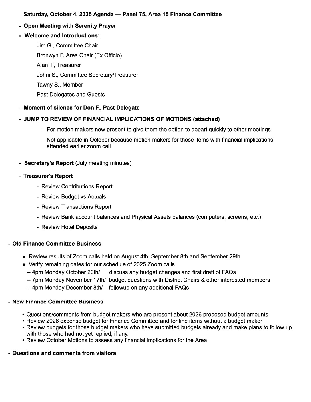 thumbnail of Area 15 Finance Committee Agenda Oct 2025 Assembly
