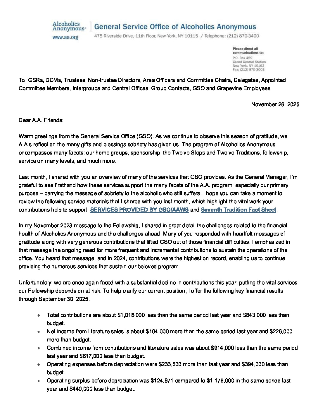 thumbnail of General Manager message about contributions