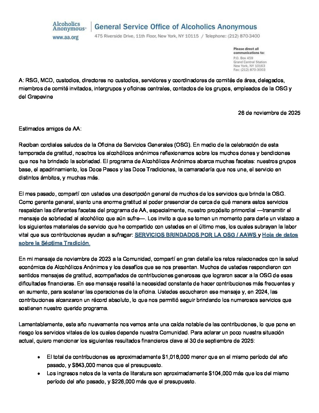 thumbnail of Mensaje del Gerente General sobre las contribuciones