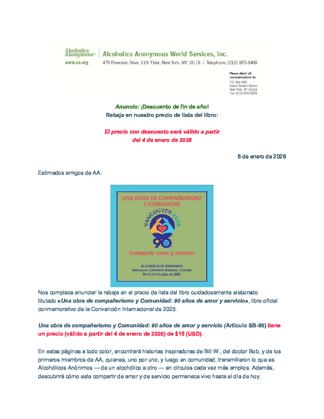 thumbnail of Rebaja precio de lista del Una obra de compañerismo y Comunidad