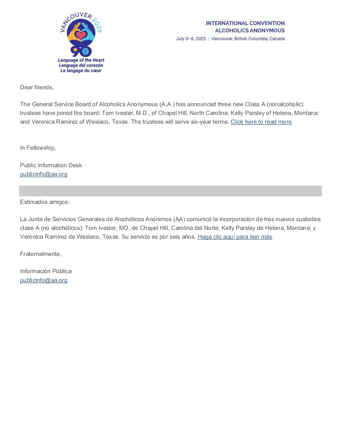 thumbnail of Announcing three new Class A (nonalcoholic) trustees