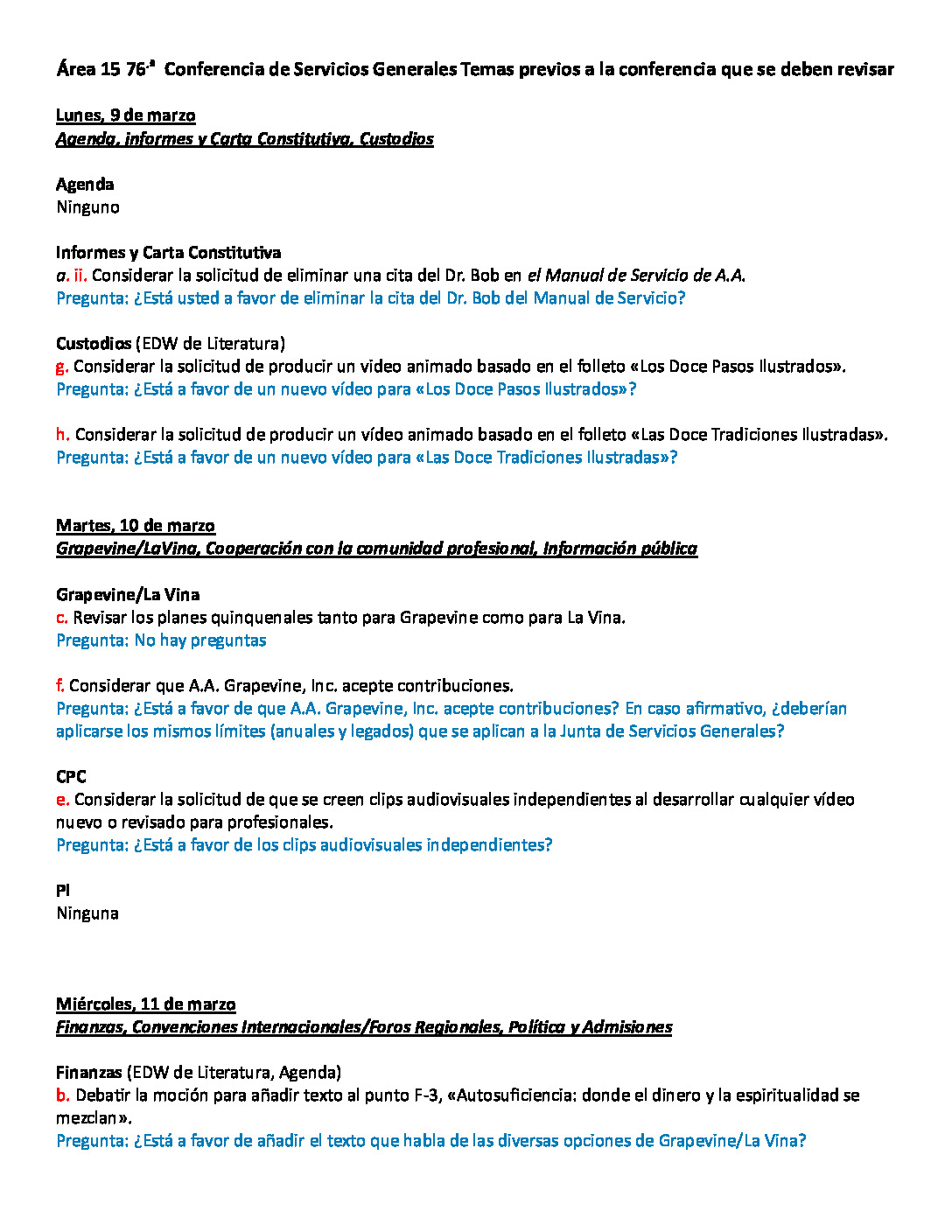 thumbnail of Agenda items to review with questions Spanish